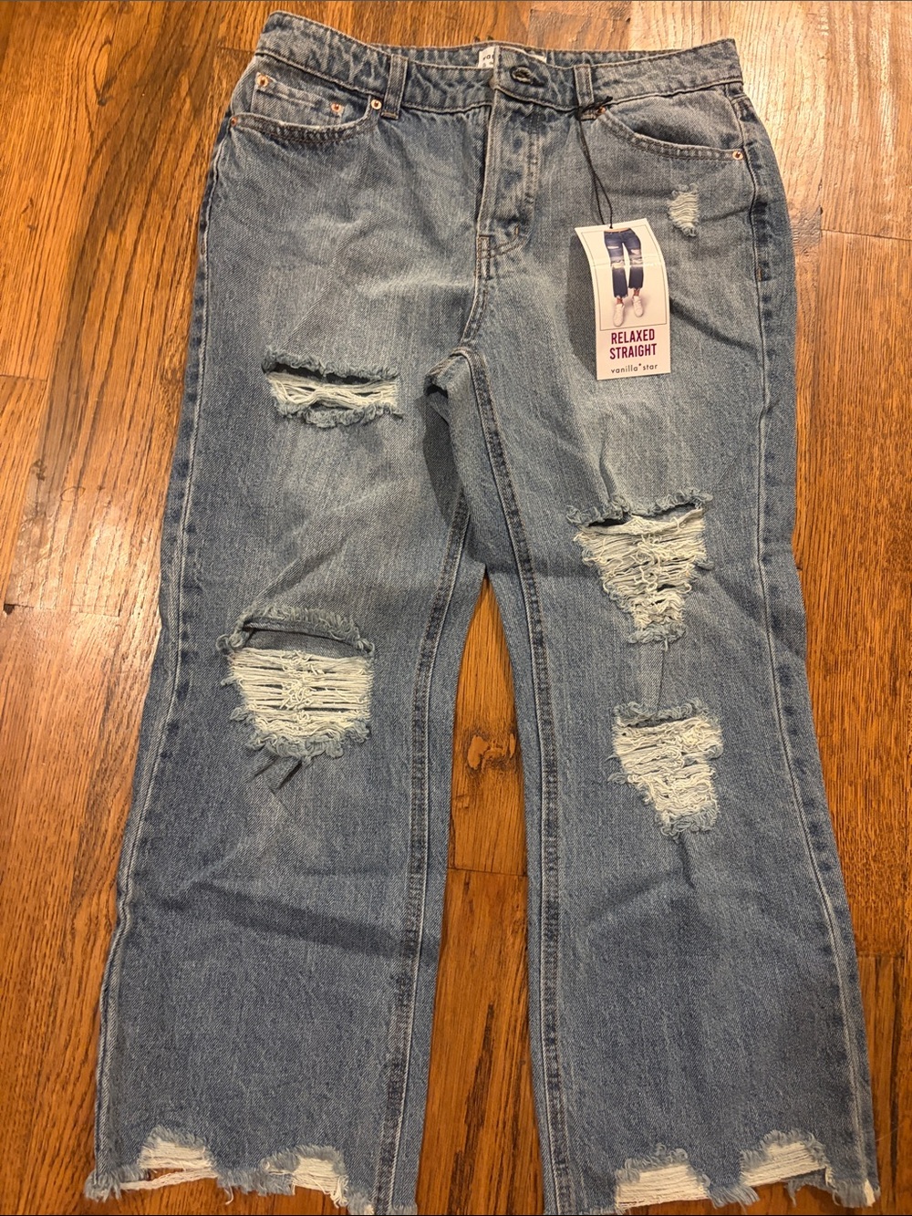 Vanilla Star Light Blue Relaxed Straight Ankle Crop Jeans
